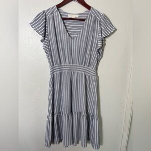 Monteau Blue and White Striped Midi Dress